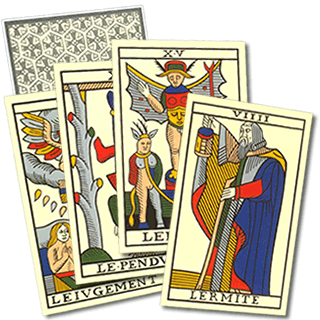 Deck of cards representing a method of fortune-telling of Astrological Wheel Tarot