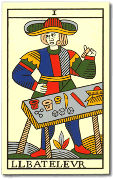 Card representing the bateleur from the Tarot de Marseille