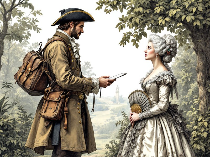 A horseman giving a letter to a lady