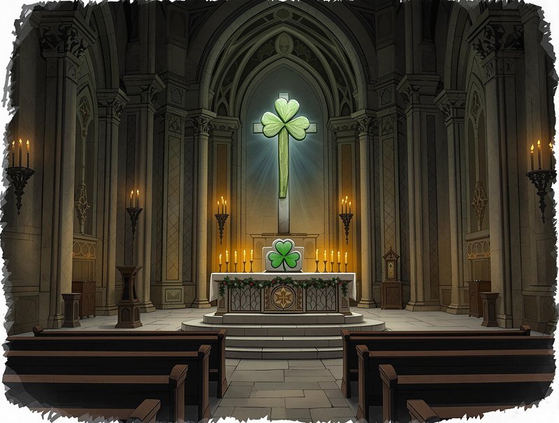 The clover embodies the Trinity and sits majestically on a church altar.