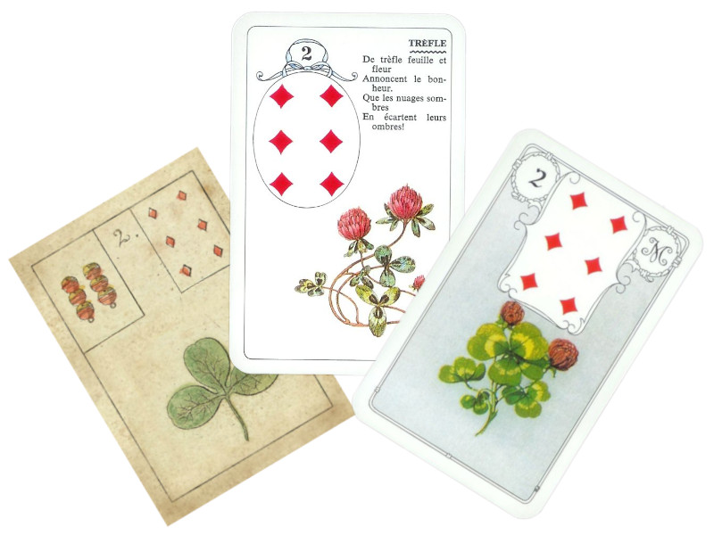 3 cards from the lenormand deck to represent the clover card, arranged like a clover.