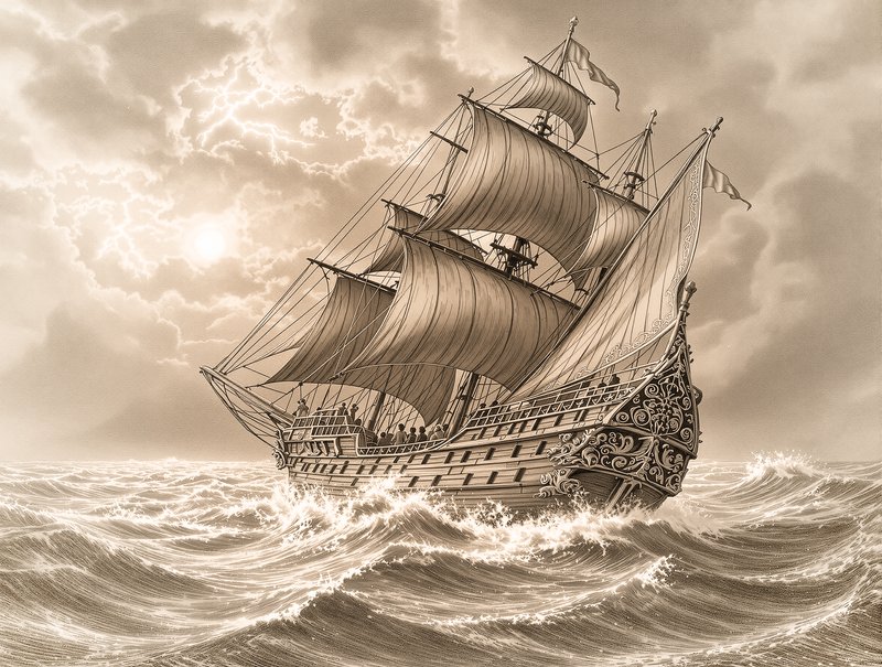 A naval vessel sailing the seas