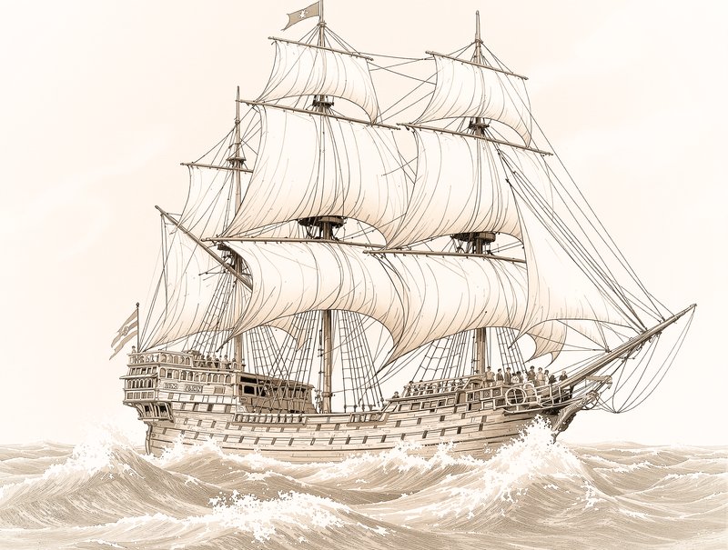 Sailboat with 3 masts sailing proudly in the water