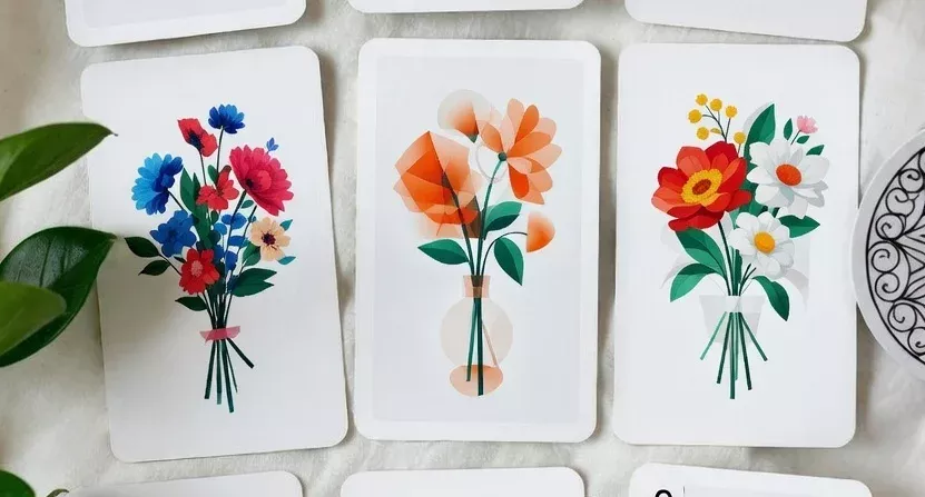 several cards in the bouquet from modern versions of the games